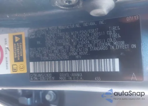 2013 Toyota Highlander Se V6 from USA, damaged, VIN 5TDBK3EH3DS247082